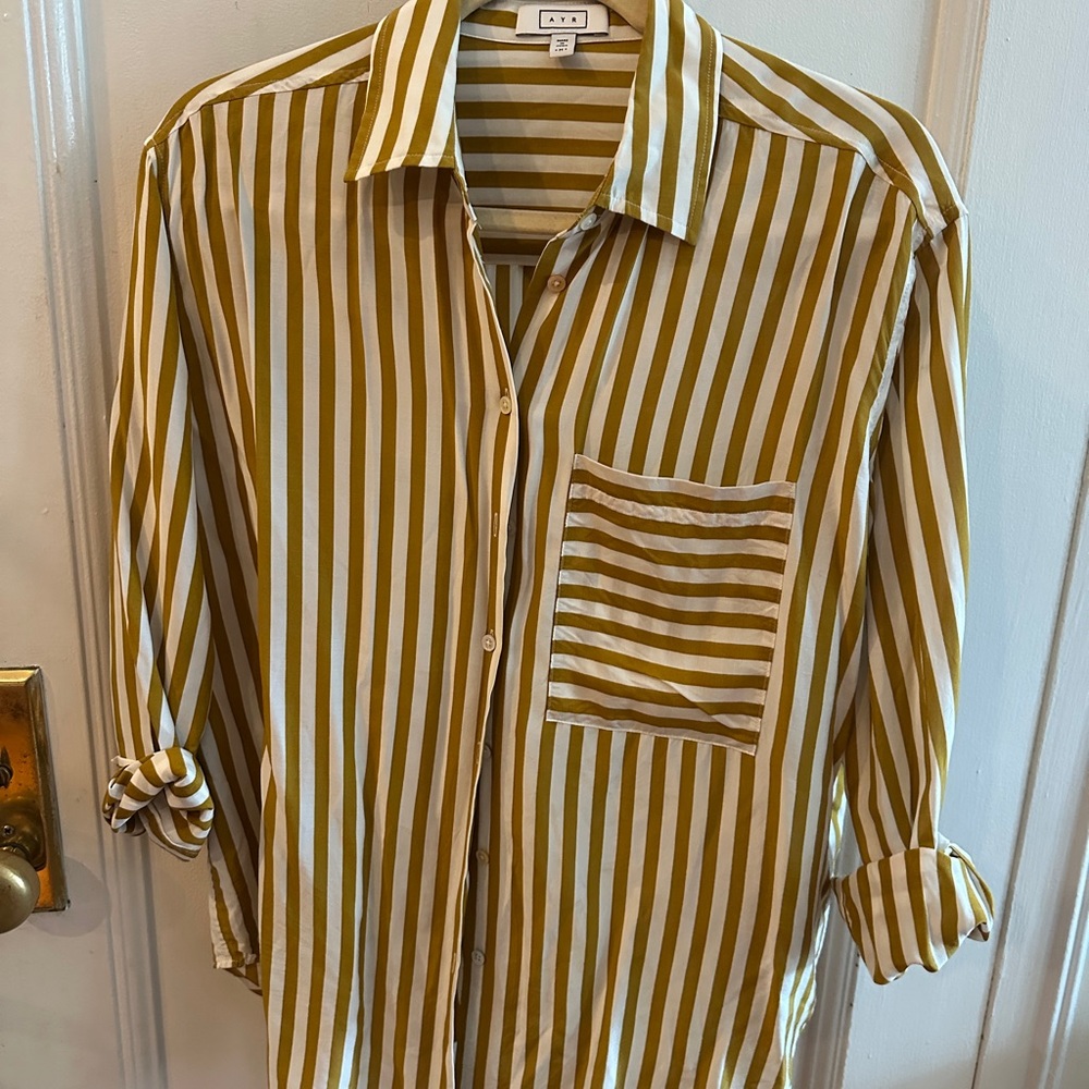 AYR White and Tan Casual Button Down Shirt